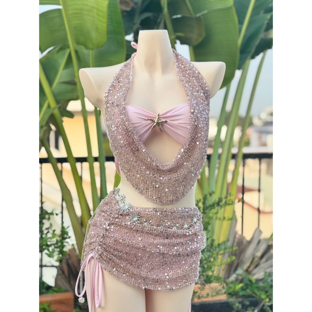 Set đồ đi biển, 4 món CỔ ĐỔ lưới cườm, áo đính sao biển sang chảnh kèm váy Zip LB59 Lanbishop | BigBuy360 - bigbuy360.vn