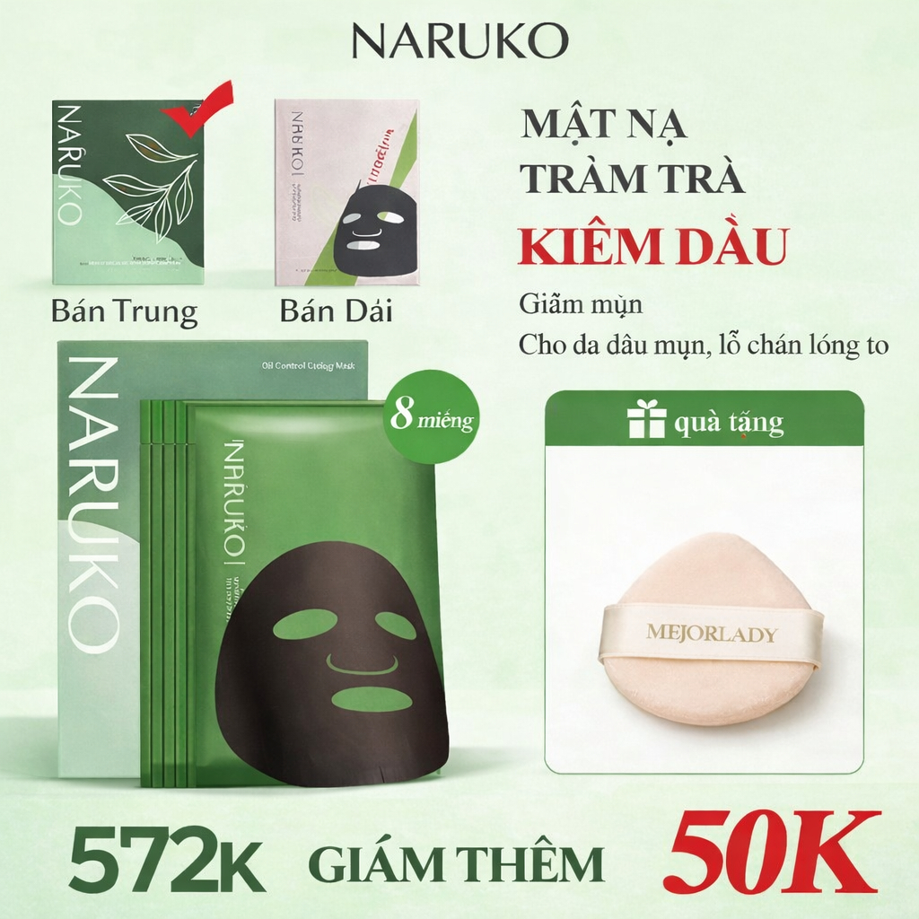 NARUKO - Mặt nạ Naruko tràm trà trà hỗ trợ giảm mụn mờ thâm 26ml*8miếng Bản Trung