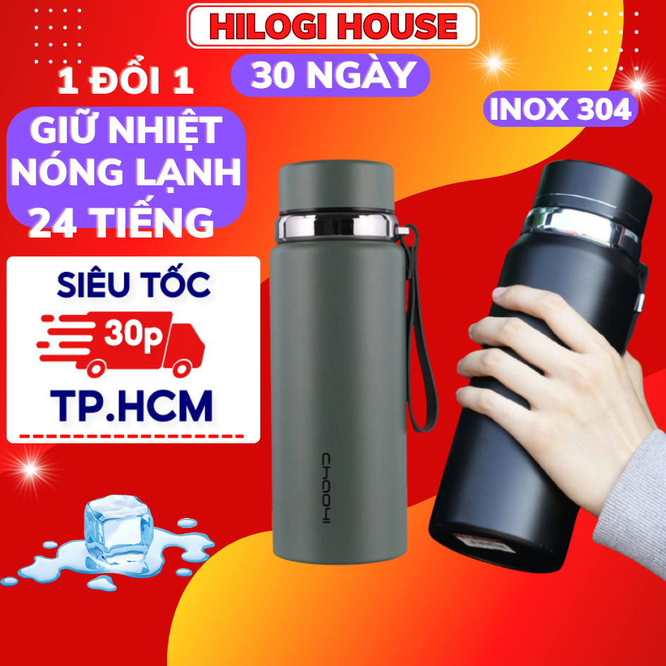 Bình giữ nhiệt 800-1000ml Hilogi, bình nước inox 316x304 chống xước giữ nhiệt lạnh 20g, nóng 10h, có khay lọc, dây treo