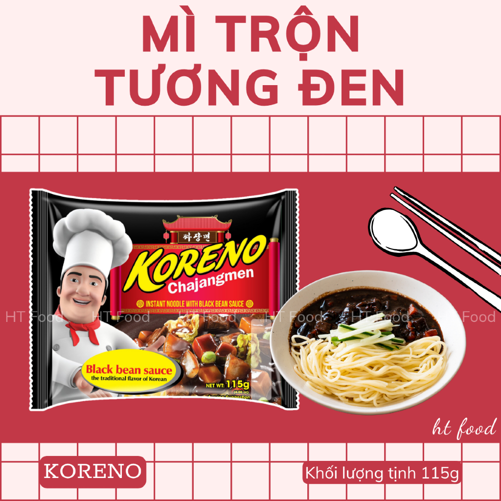HT Food | Mì trộn tương đen Koreno Jjajangmen - thùng 24 gói