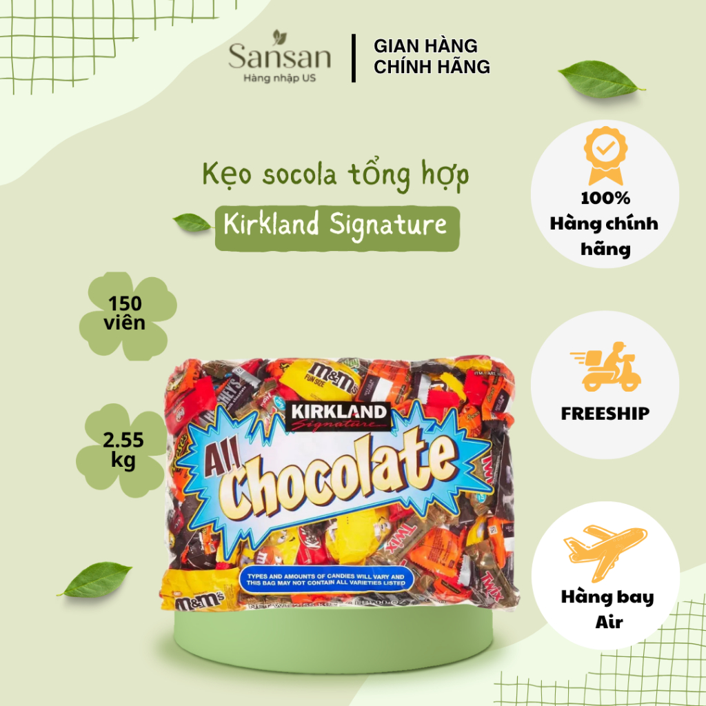 Kẹo socola tổng hợp Kirkland Signature Chocolate 150 Pieces 2.55kg của Mỹ