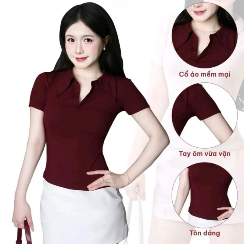 A88 Áo thun nữ tay ngắn Croptop Cổ Bẻ , Áo Polo Nhiều Màu size dưới 53kg mã a88