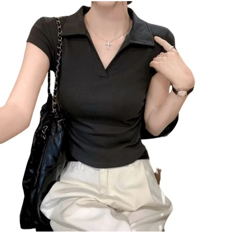 A88 Áo thun nữ tay ngắn Croptop Cổ Bẻ , Áo Polo Nhiều Màu size dưới 53kg mã a88