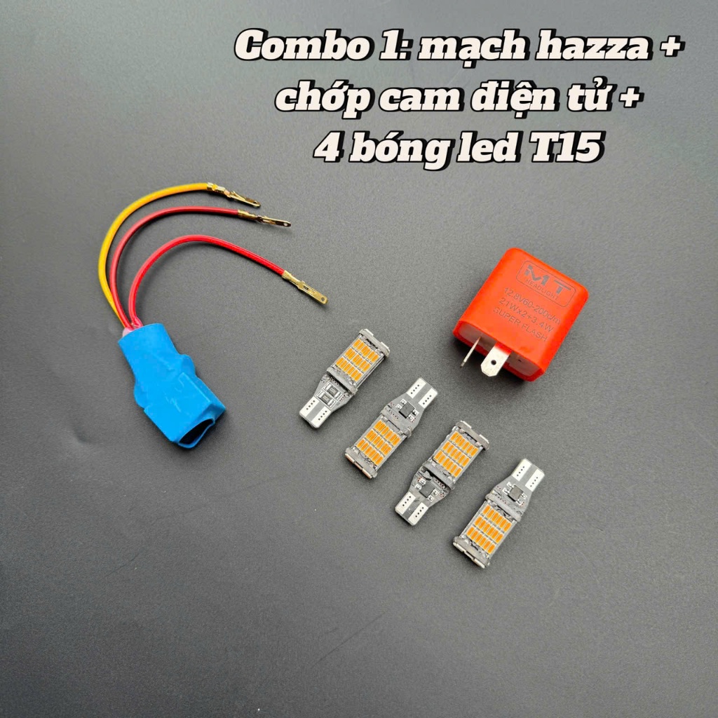 Bộ hazza nháy 4 bóng si nhan T15 cho Wave, dream, sirius, ex 135-150 lắp zin siêu sáng