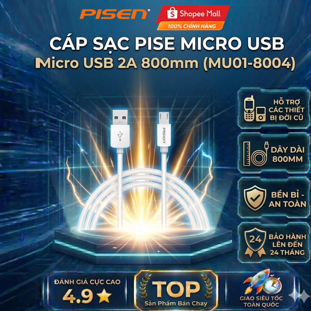 Cáp Pisen Micro USB 3.0 800mm bảo hành 18 tháng - Chính hãng Pisen Việt Nam