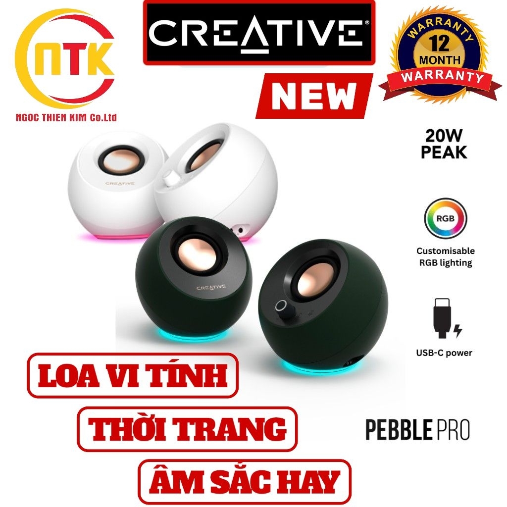 [LOA NEW BH 12 THÁNG] Loa vi tính Creative Pebble (White/ Black) 4.4W x2 | Bluetooth.