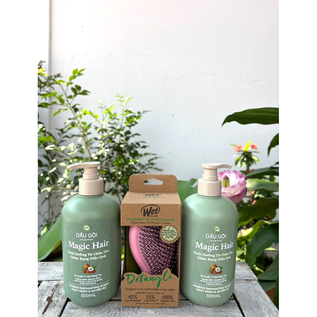 Combo 2 Dầu Gội Magic Hair 500ml & 1 Lược Gội Đầu & Massage WetBrush Pop & Go Bí Quyết Giảm Rụng Hiệ