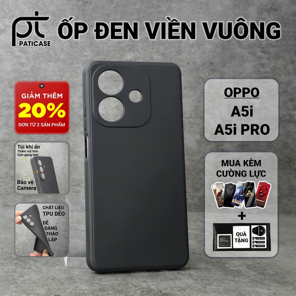Ốp lưng Oppo A5i, A5i Pro Paticase trơn màu đen | Ốp điện thoại Oppo dẻo bảo vệ camera đt toàn diện