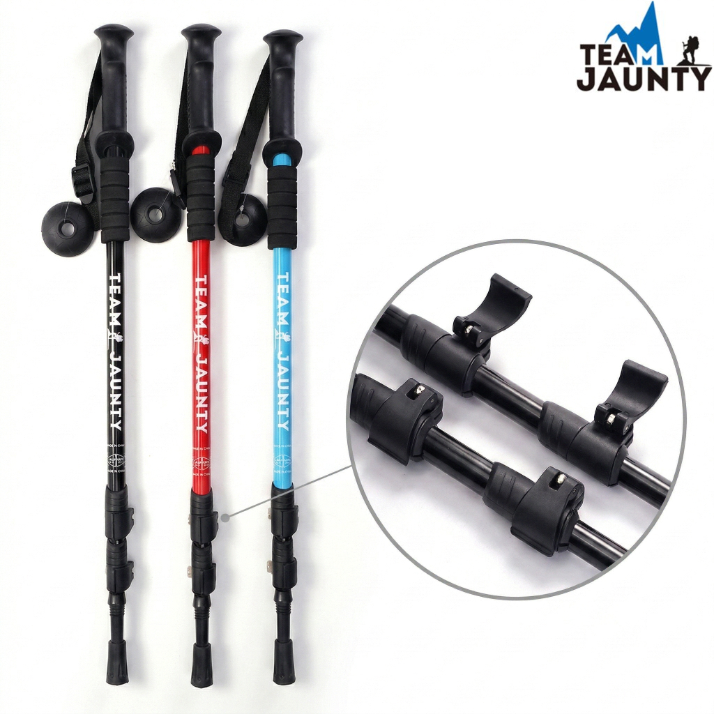 Gậy Leo Núi  3 Khúc Khóa Ngoài Có Lò Xo Giảm Xóc Dễ Dùng Cho Người Mới Đi Trekking Cắm Trại（Team Jau