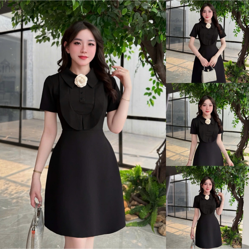 TY70 - Váy Thiết Kế Evii dành cho nữ, Đầm thiết kế cổ bẻ (tặng kèm hoa cài) dáng A ngắn