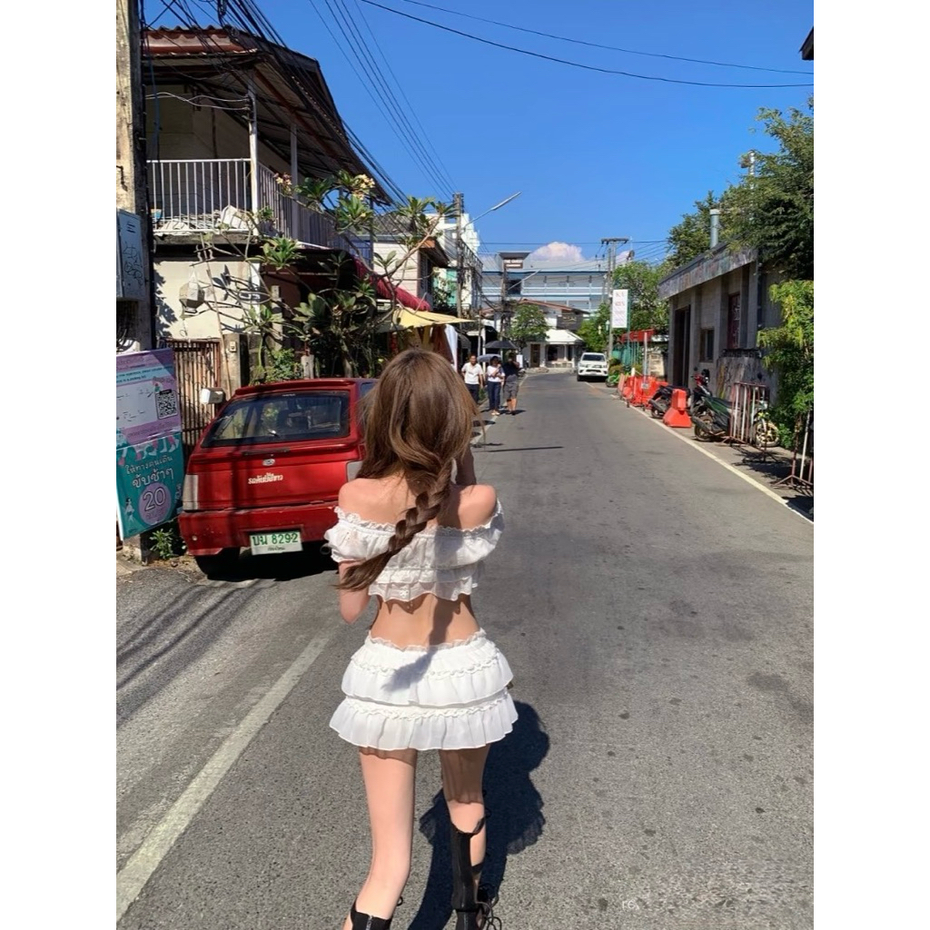Set áo croptop trễ vai cột dây phối chân váy ngắn TABISHOP Set đồ nữ dễ thương mặc hè đi biển đi du lịch(317) | BigBuy360 - bigbuy360.vn