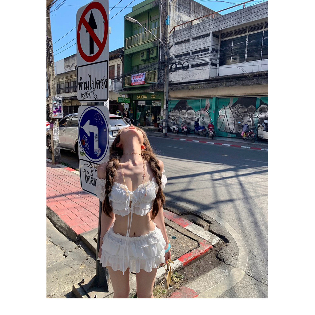 Set áo croptop trễ vai cột dây phối chân váy ngắn TABISHOP Set đồ nữ dễ thương mặc hè đi biển đi du lịch(317) | BigBuy360 - bigbuy360.vn