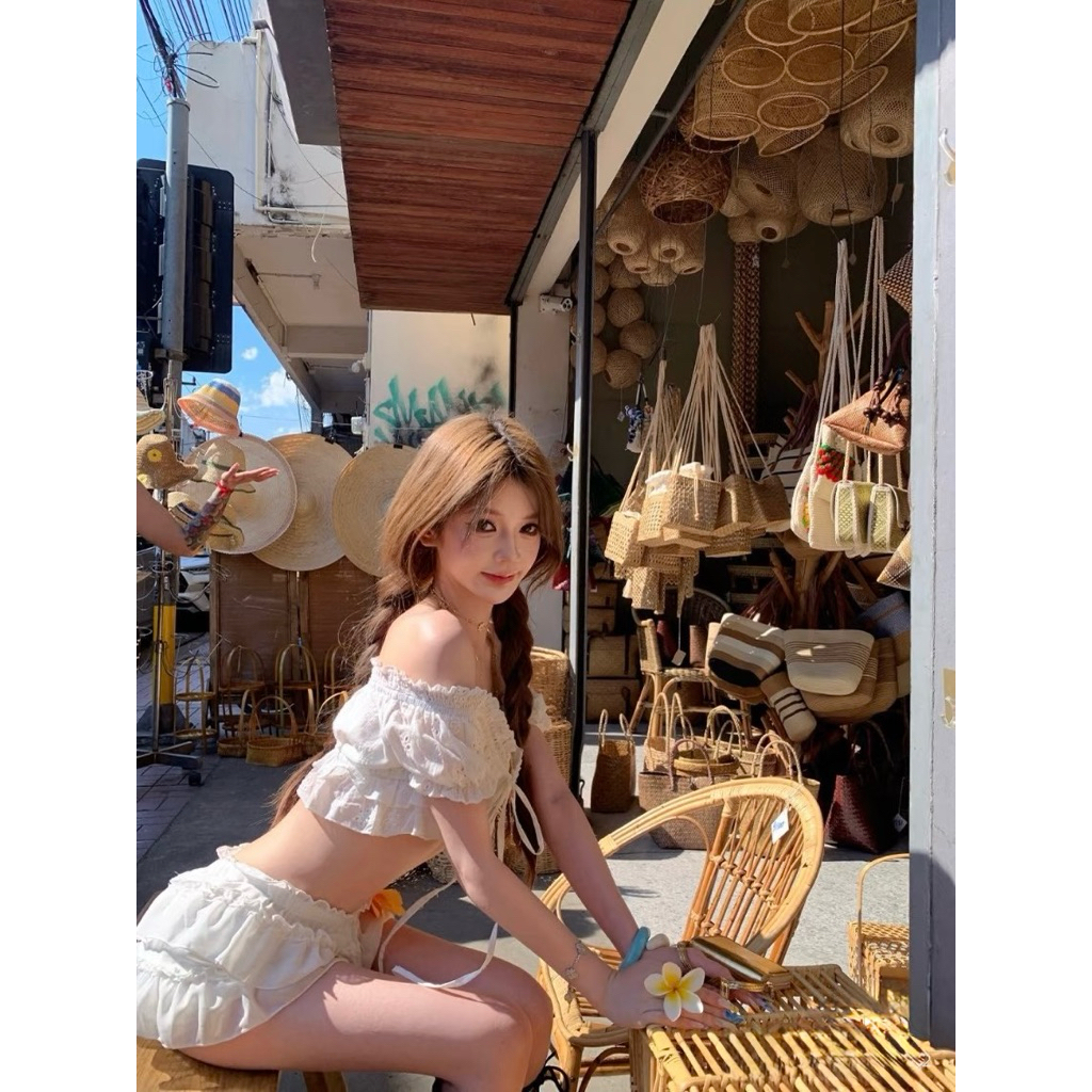 Set áo croptop trễ vai cột dây phối chân váy ngắn TABISHOP Set đồ nữ dễ thương mặc hè đi biển đi du lịch(317) | BigBuy360 - bigbuy360.vn