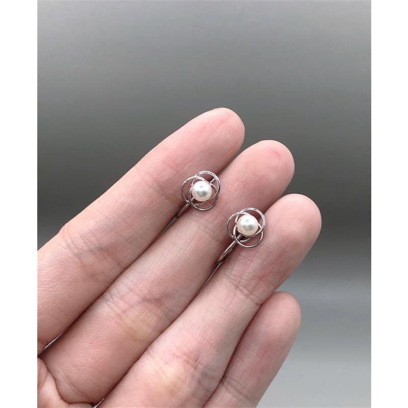 Bông tai kẹp vặn bạc SILVER phối trai Akoya 4mm si tuyển Nhật