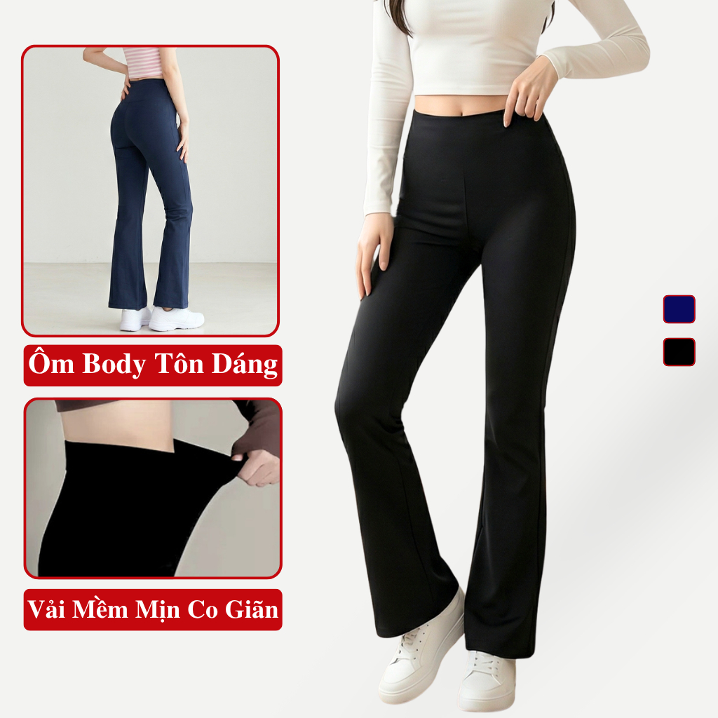 Quần Dài Ống Loe Cạp Cao Nữ Madela Mẫu Co Giãn Ôm Mông. Quần Legging Dài Ống Loe Nâng Mông Nữ QOL06