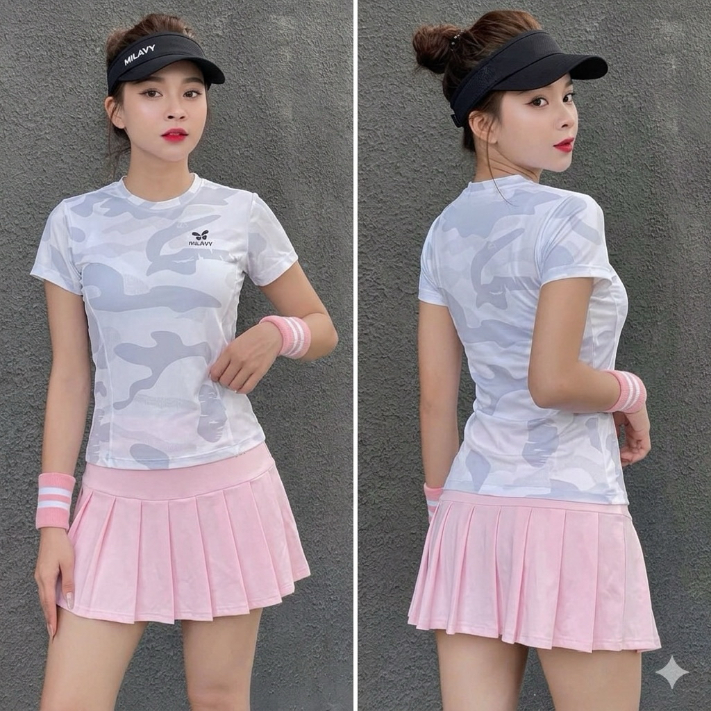 Áo Thun Thể Thao Nữ MILAVY Camo Dáng Cổ Tròn Tay Ngắn
