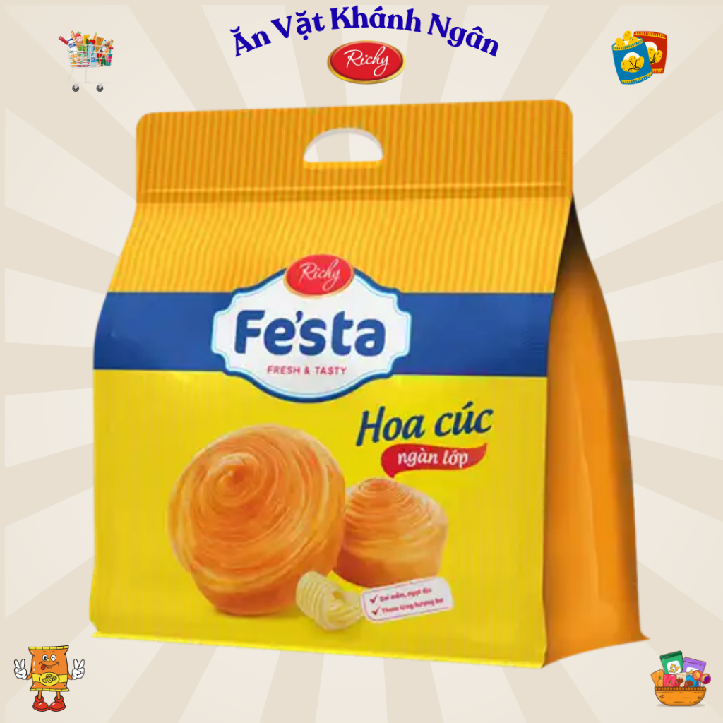 Bánh mì hoa cúc ngàn lớp Festa Richy túi 3 bánh (120g) - HÀNG CHÍNH HÃNG