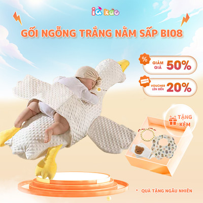 Gối nằm sấp cho bé BI08, Gối ngỗng trắng nằm sấp chống đầy hơi cho bé có lỗ thở thoáng khí, gối máy bay sơ sinh IQKAO