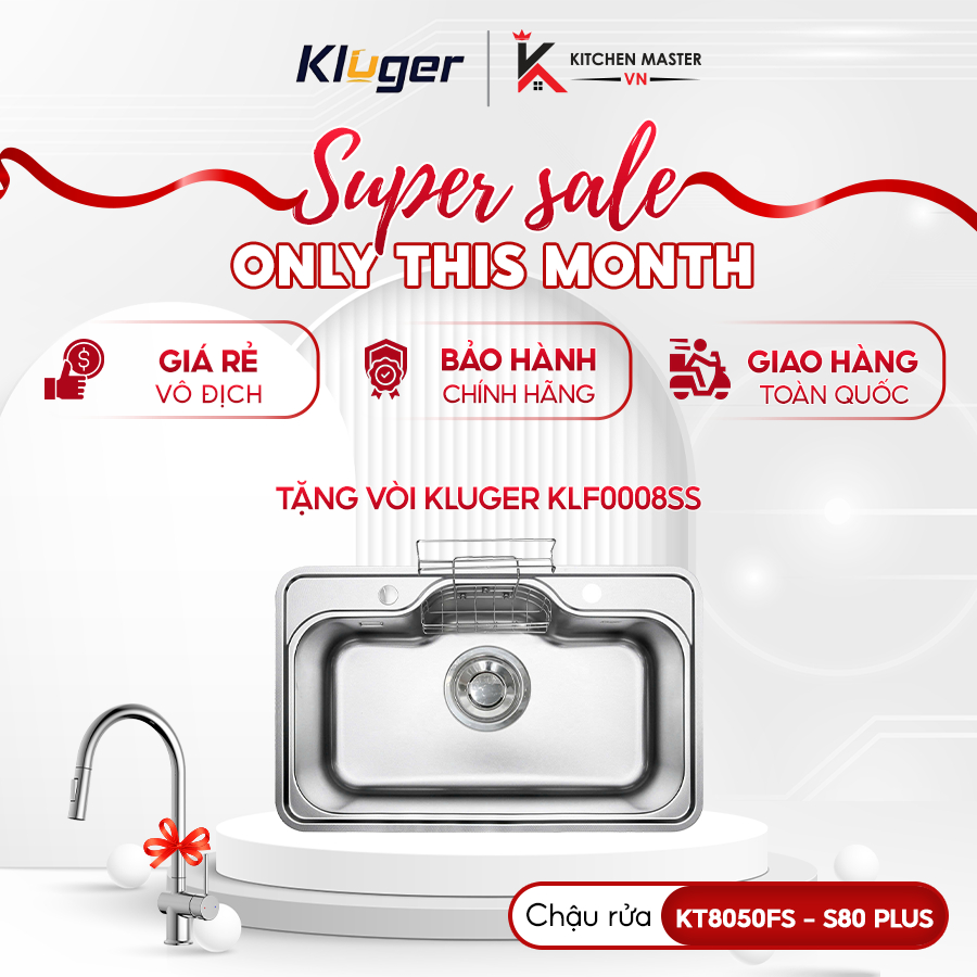 Chậu rửa bát Kluger KT8050FS S80 Plus inox 304 1 hố 80cm kèm phụ kiện cao cấp