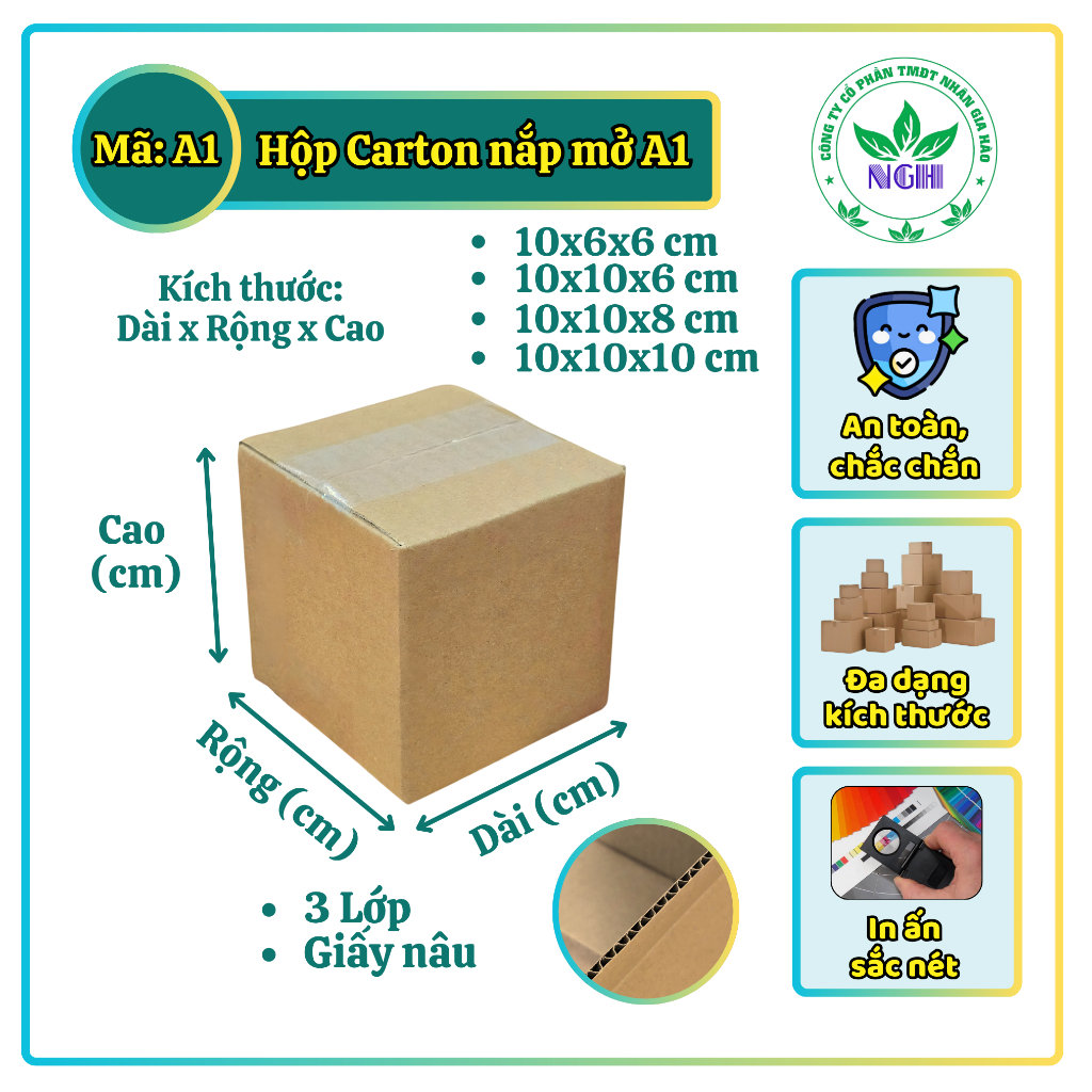 Combo 50 Hộp carton 10x6x6, 10x10x6, 10x10x8, 10x10x10cm đóng gói mỹ phẩm, phụ kiện - NHANGIAHAO