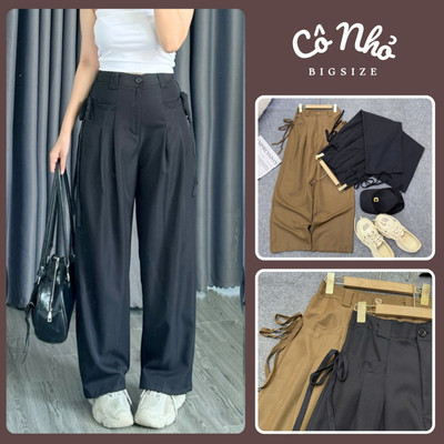 Quần Ống Rộng Bigsize Nữ Lưng Cao Cạp Chun Có Túi Hộp Phối Dây Thắt Nơ Sành Điệu Vải Cotton Lạnh QNT
