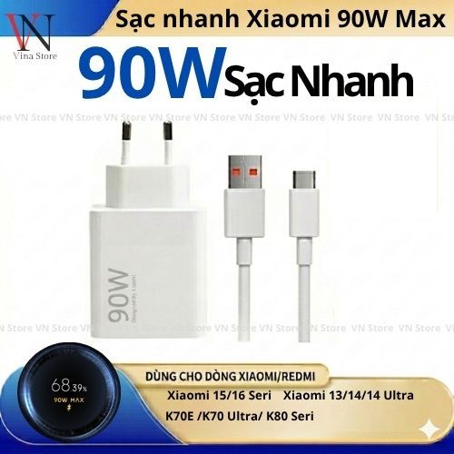 Sạc nhanh Xiaomi, bộ sạc nhanh xiaomi 90w hộ trợ sạc nhanh các dòng xiaomi redmi 33w 45w 67w 90w