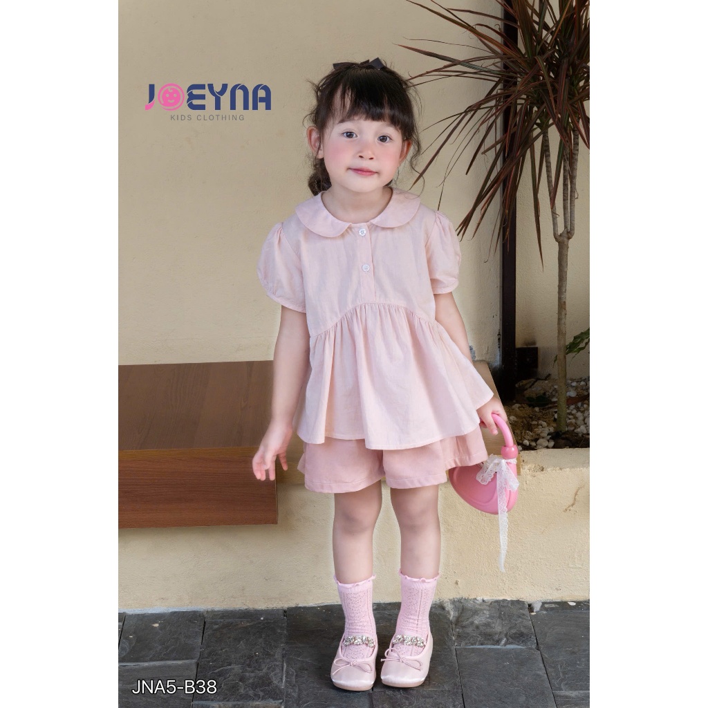 Size (8-24kg) Set bộ cộc Joeyna B38 cổ sen cho bé gái 4 tuổi, Set bộ bé gái mùa hè - mát mẻ, mềm mại