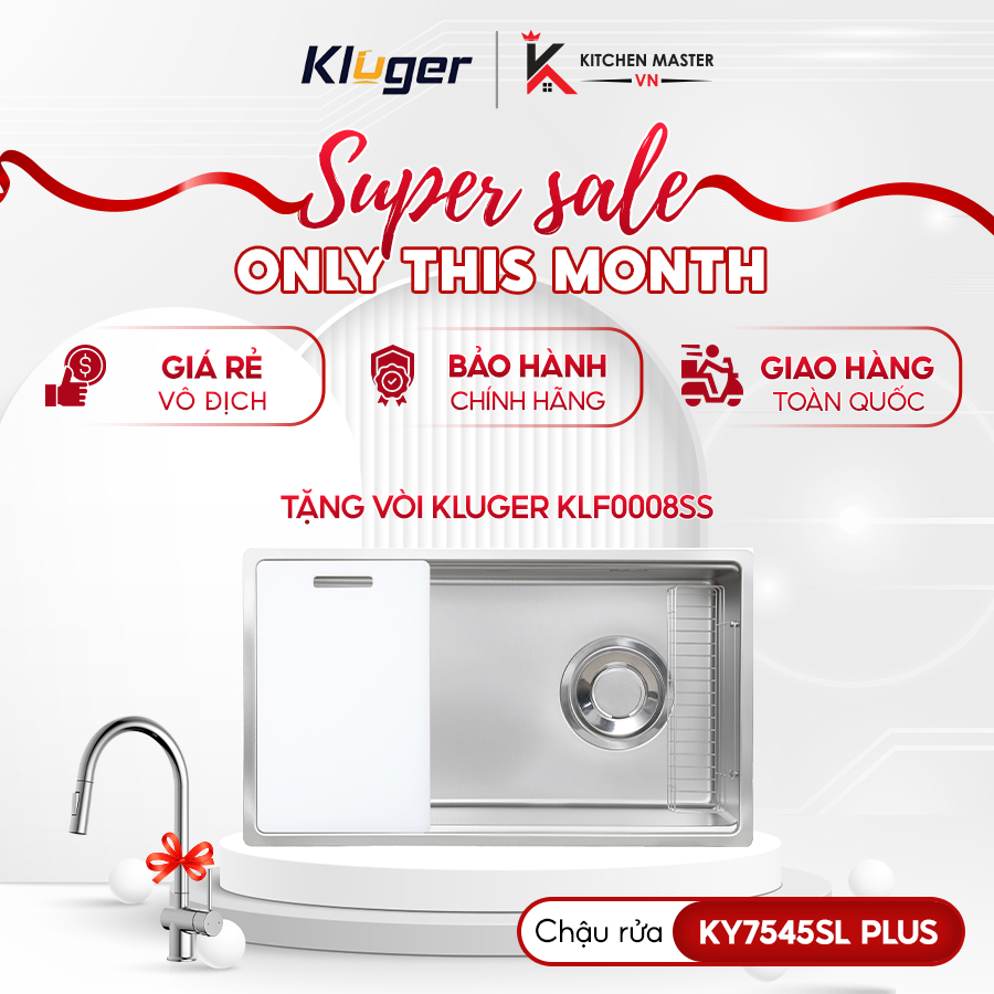 Chậu rửa bát Kluger KY7545SL Plus 750mm full phụ kiện tiện nghi cho bếp hiện đại