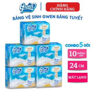 Băng Vệ Sinh Gwen Cool Băng Tuyết 10 Miếng, Mặt Vải Có Cánh, Mát Lạnh(Combo 5 Gói)