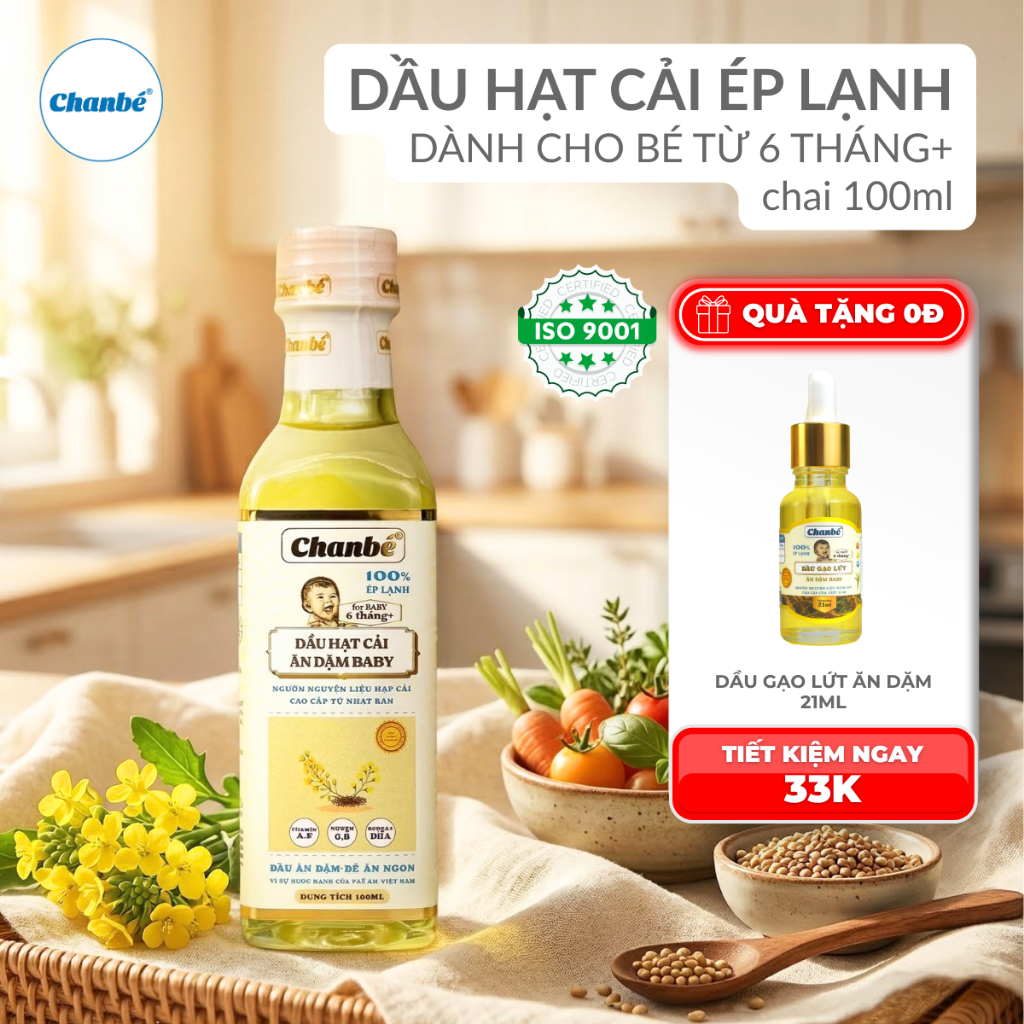 Dầu hạt cải ăn dặm cho bé từ hạt cải thương hiệu Chan Bé chai thủy tinh 100ml