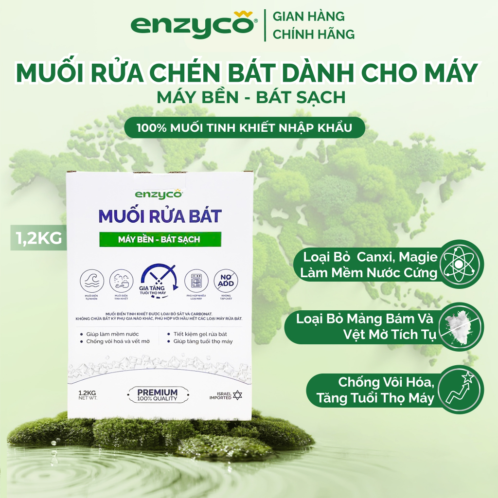 Muối Cho Máy Rửa Bát Enzyco Nhập Khẩu Từ Israel Muối Biển Tự Nhiên Tinh Khiết 1.2KG