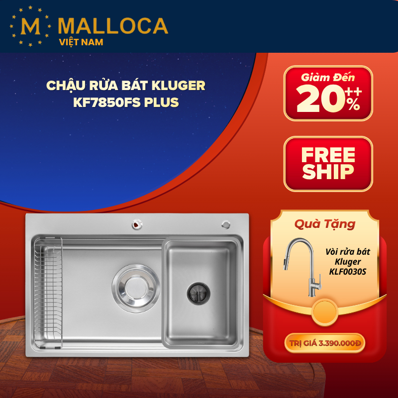 Chậu Rửa Chén Kluger KF7850FS Plus - Chất Liệu Inox Posco 304 - Phủ Nano Ceramic