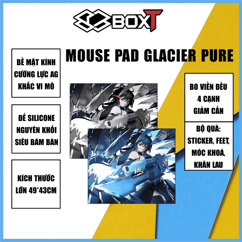 [Tặng Feet Chuột] Lót chuột kính cường lực BOXT Glacier Pure - Lót chuột kính AG khắc vi mô cao cấp