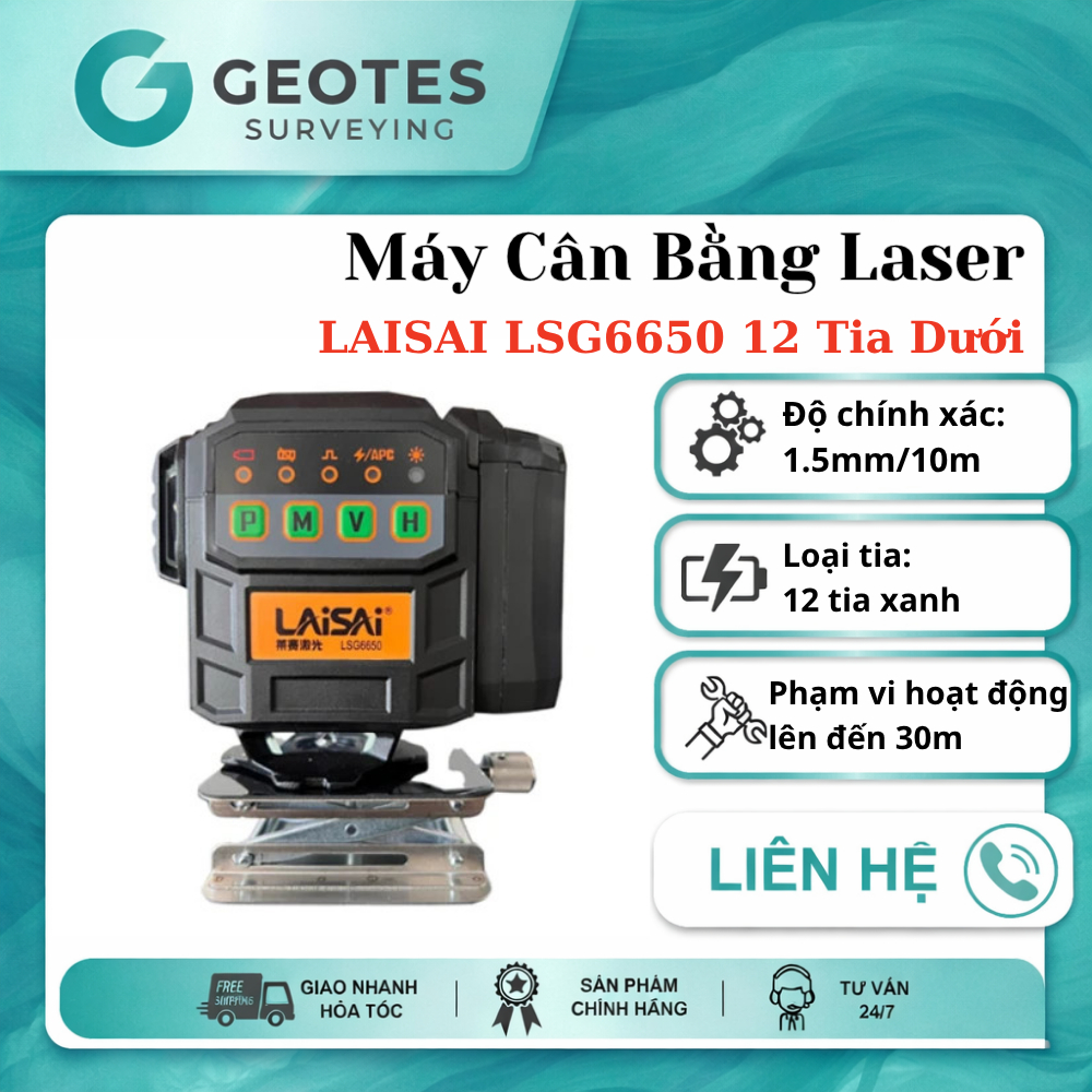 Máy cân mực laser Laisai LSG6650 12 tia xanh siêu sáng tự cân bằng + 2 pin + full phụ kiện