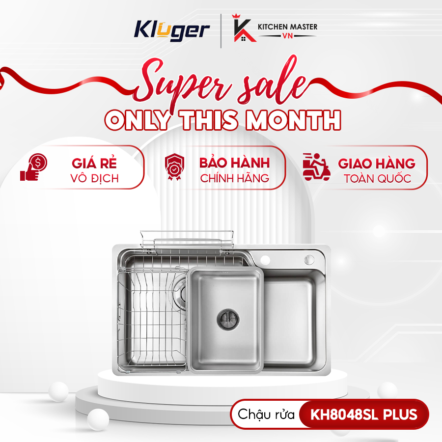 Chậu rửa chén Kluger KH8048SL Plus thiết kế bát rác lệch full phụ kiện tối ưu khoang tủ bếp