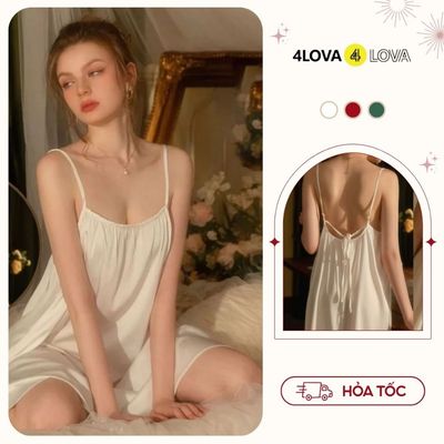 Váy ngủ lụa 4LOVA cao cấp dáng suông buộc nơ lưng quyến rũ Juliet - EVA2032