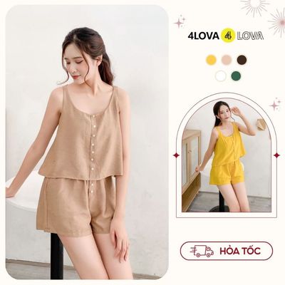 Bộ mặc nhà nữ sát nách 4LOVA vải đũi mỏng mát thoải mái, nhiều màu tươi sáng nữ tính