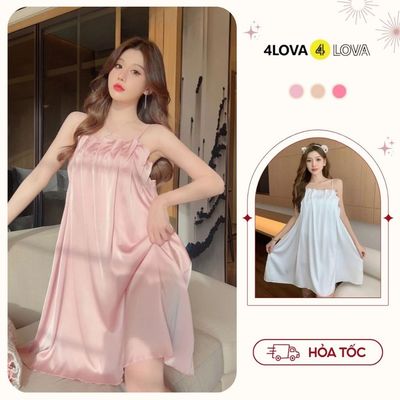 Váy Ngủ 2 Dây Nhún Ngực Lụa Pháp Cao Cấp Dáng Suông 4LOVA