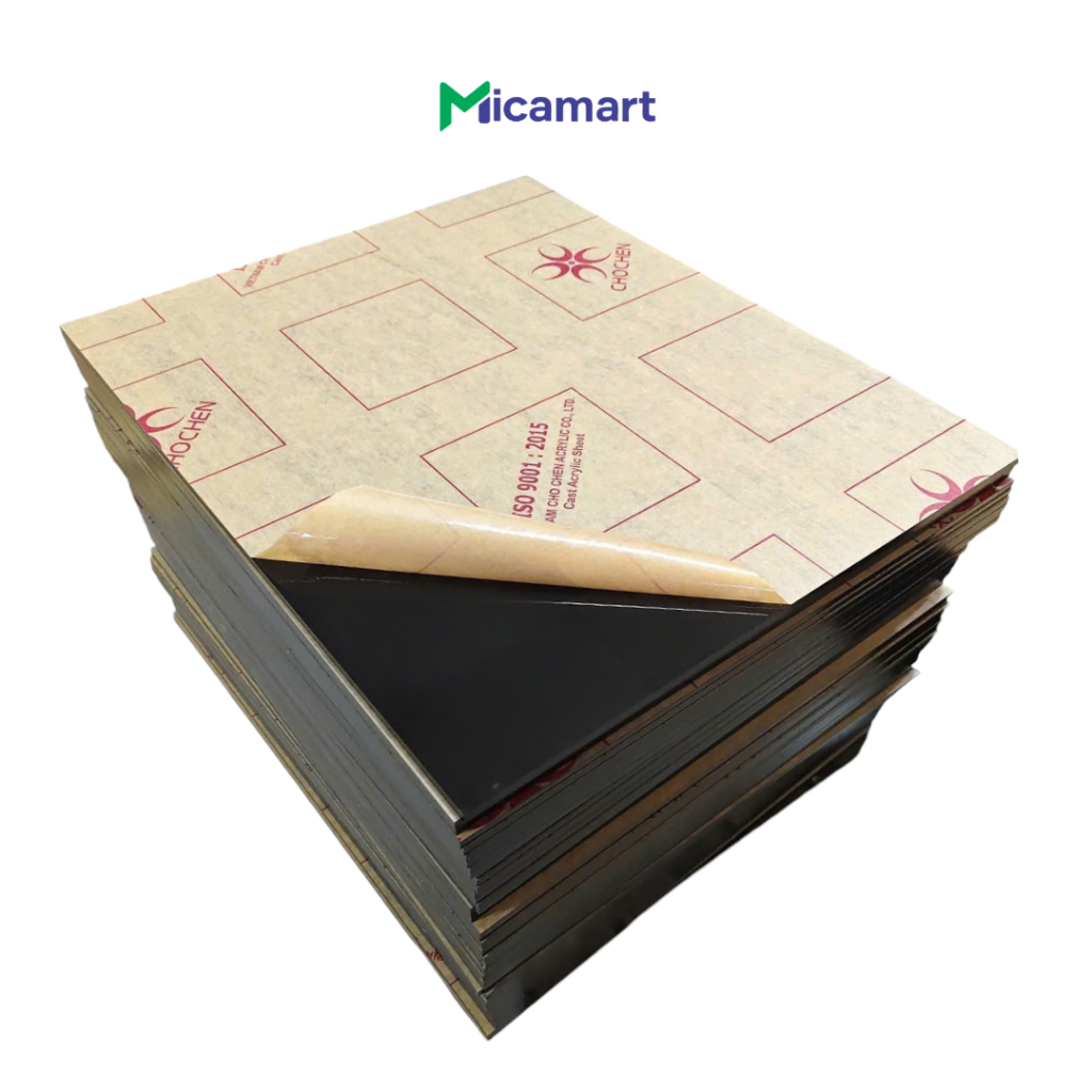 Nhựa Mica Acrylic Màu Đen Bóng Dày 5mm Hàng Đài Loan Cắt Laser Chuẩn Kích Thước Làm Hộp, Kệ, DIY
