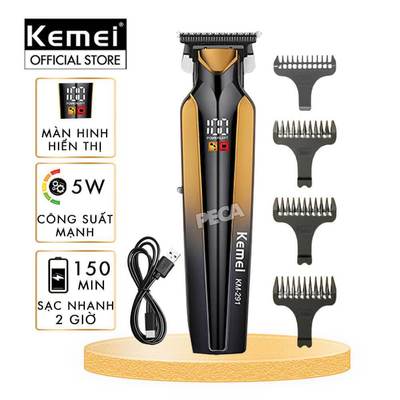 Tông đơ chấn viền Kemei KM-291 màn hình LCD cao cấp, công suất mạnh 5W, sạc USB dùng cạo đầu, bấm viền tóc - Chính hãng