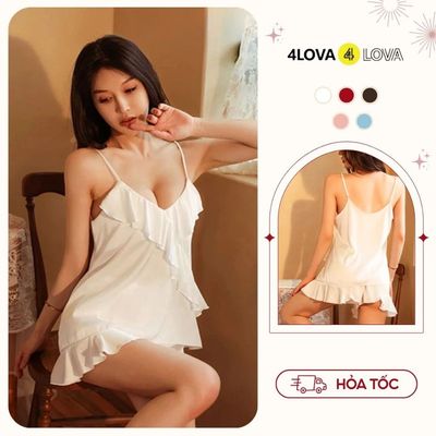 Bộ ngủ lụa 4LOVA áo bèo 2 dây quần short mềm mại quyến rũ Melody VHL8