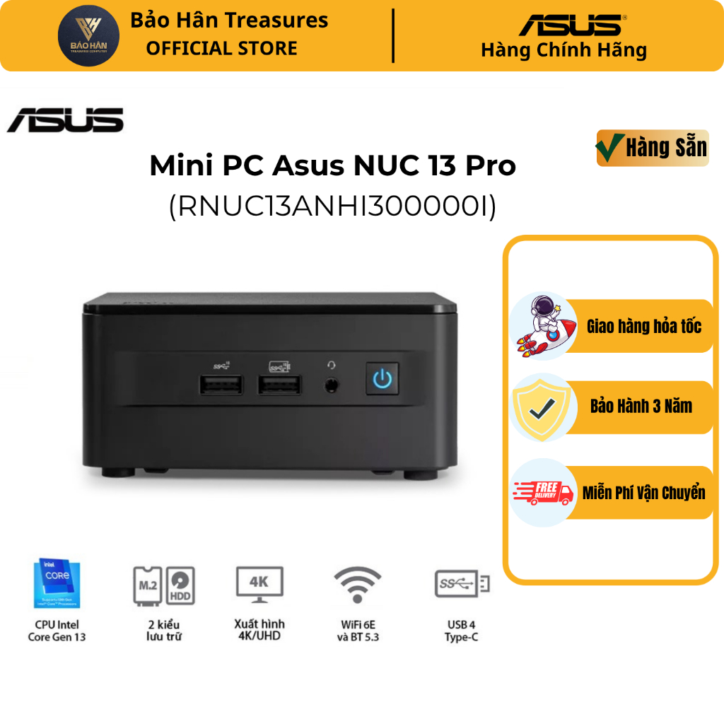 MINI PC ASUS INTEL NUC13 PRO Tall /I3-1315U/2xDDR4-3200/3xNVMe/SATA/2x HDMI 2.1/2x DP 1.4a/VESA MOUN