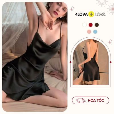 Váy Ngủ Lụa Satin Cao Cấp Đổ Ngực Xẻ Vạt Quyến Rũ EVA131