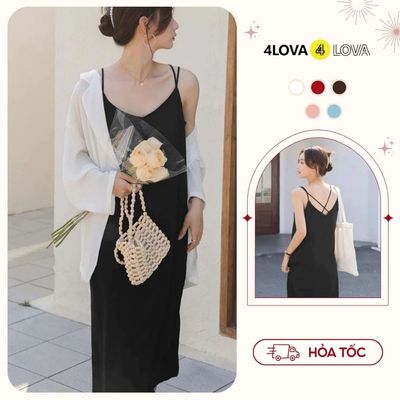 Váy lụa 4LOVA đan lưng dáng suông dài maxi 2 dây thiết kế cao cấp Orchid - VHL16