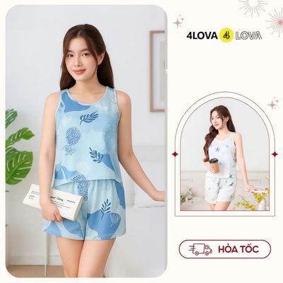 Đồ Bộ Nữ, Bộ Mặc Nhà Nữ 4LOVA Bộ Quần Đùi Áo Sát Nách Mặc Nhà Lụa Latin Cao Cấp Họa Tiết Nhẹ Nhàng, Bộ Sát Nách Juliet