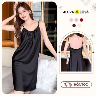 Váy ngủ 2 dây nơ ngực 4LOVA  đẹp quyến rũ chất lụa trơn Satin mềm mịn - Váy ngủ Dahlia - EVA0161