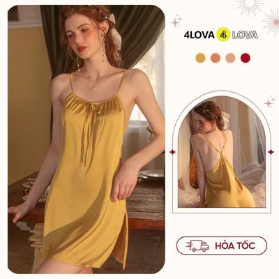 Váy ngủ lụa 4LOVA kiểu dáng nơ ngực xẻ tà mềm mại quyến rũ Lotus  VHL9