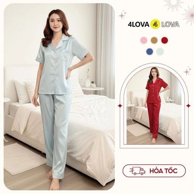 Bộ lụa 4LOVA mặc nhà kiểu dáng Pijama mềm mại sang trọng Thanh Nhã - EVA2034