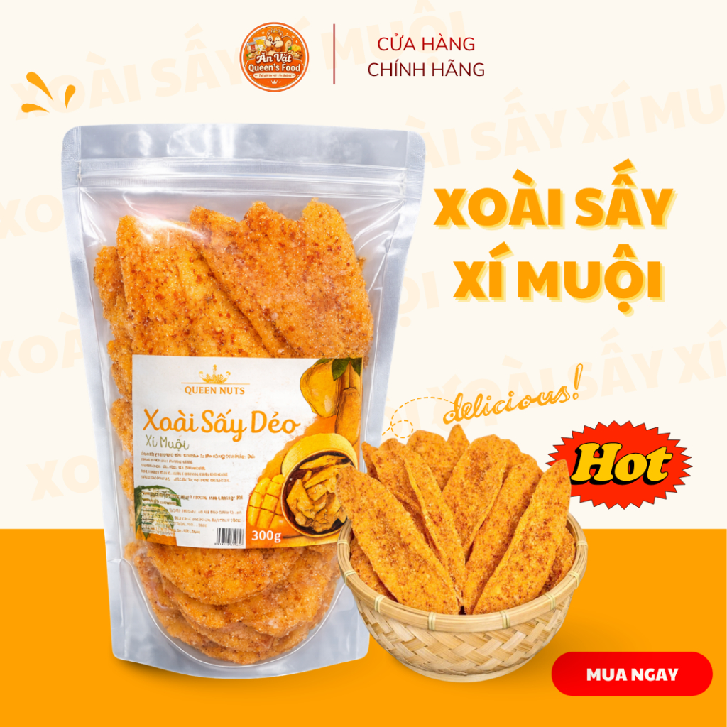 Xoài Sấy Xí Muội Ăn Vặt 300g 500g 1kg – Xoài Sấy Dẻo Chua Cay, Ăn Vặt Ngon, Túi Zip Tiện Lợi - Ăn Vặt Queen's Food