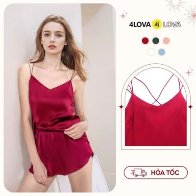 Đồ bộ ngủ nữ lụa 2 dây mặc nhà sexy quyến rũ vải satin cao cấp thoáng mát 4Lova